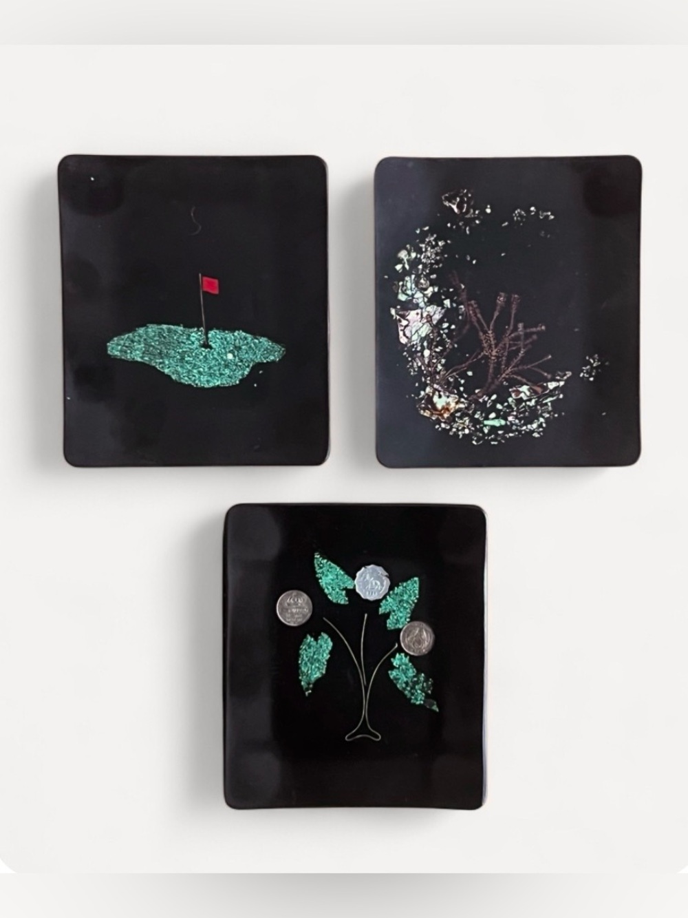 Set of 3 Vintage MCM Couroc of Monterey small phenolic resin serving trays